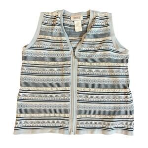 Cricket Lane Collection Vtg Womens Small Blue and Grey Full Zip Sweater Vest EUC